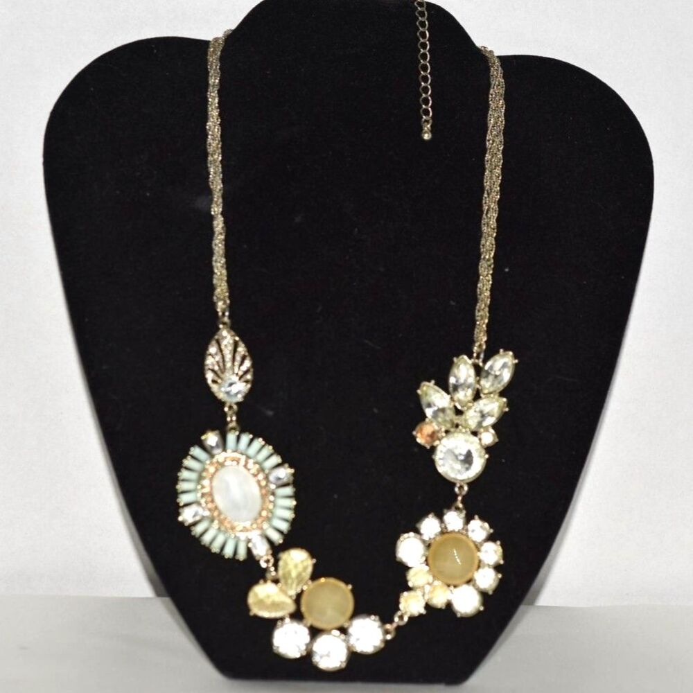 Avant Garde Floral Inspired Crystals/Rhinestones Matte Silver Tone 16" Necklace